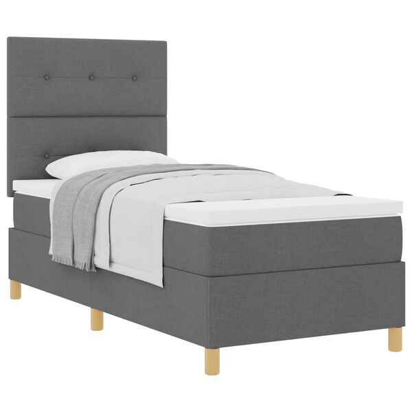 vidaXL Cama Box com colch&atilde;o Cinza Escuro 90 x 200 cm tecido