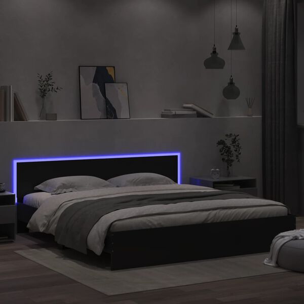 vidaXL Estrutura cama c/ cabeceira e luzes LED 180x200 cm preto