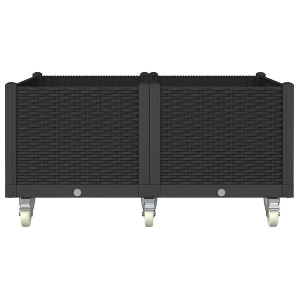 vidaXL Vaso/floreira de jardim com rodas 100x80x54 cm PP preto