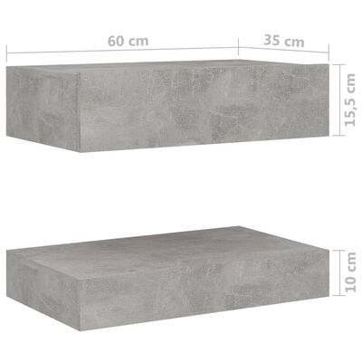 vidaXL Mesas de cabeceira 2pcs 60x35 cm contraplacado cinzento cimento