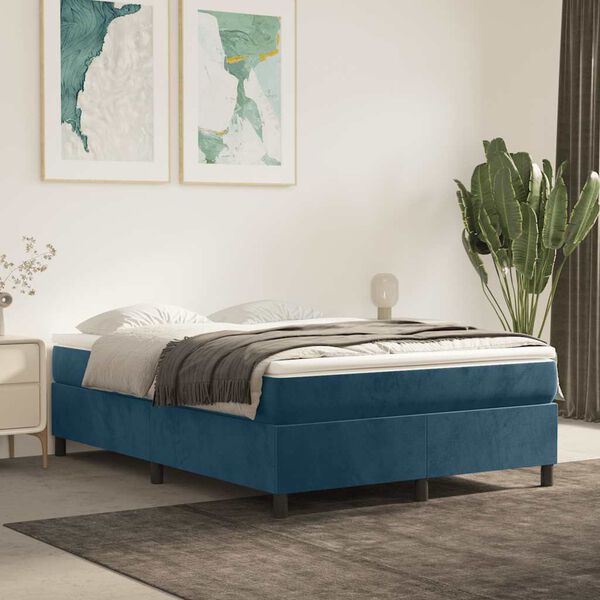 vidaXL Estrutura de cama com molas 140x200 cm veludo azul-escuro