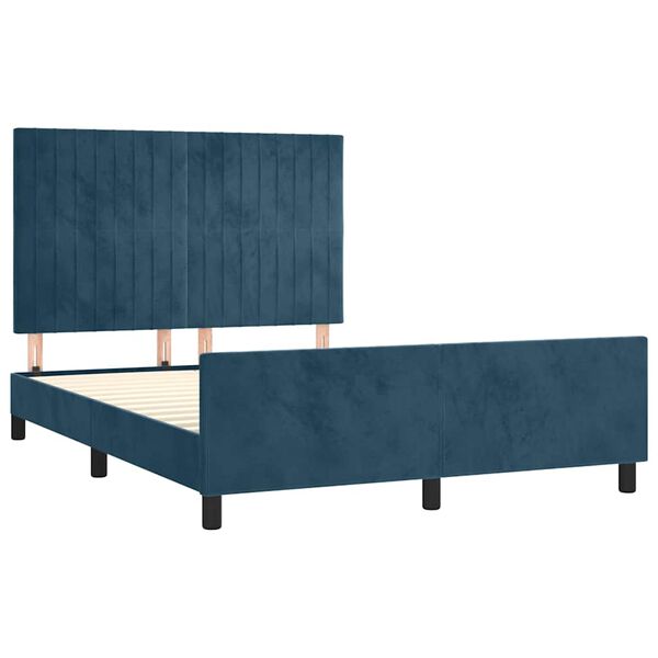 vidaXL Estrutura de cama sem colch&atilde;o 140x190 cm veludo azul-escuro