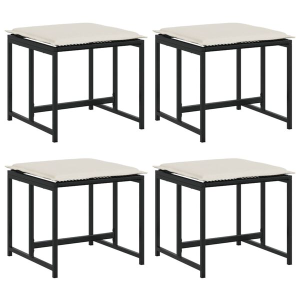 vidaXL Bancos de jardim com almofadões 4 pcs vime PE preto