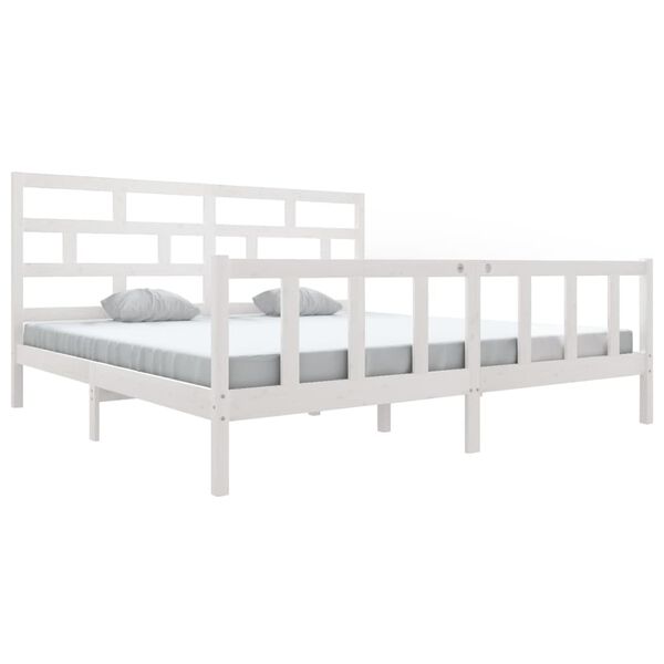 vidaXL Estrutura de cama super king 180x200 cm pinho maci&ccedil;o branco