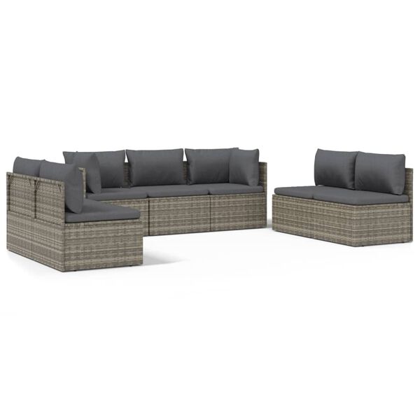 vidaXL 8 pcs conjunto lounge de jardim c/ almofadões vime PE cinzento
