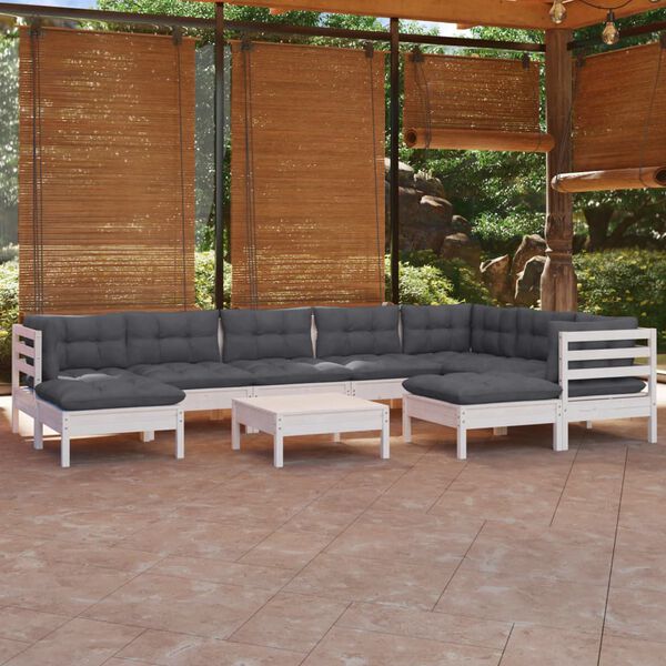 vidaXL 10 pcs conj. lounge de jardim c/ almofad&otilde;es pinho maci&ccedil;o branco