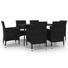 vidaXL 7 pcs conjunto de jantar p/ jardim c/ almofad&otilde;es vime PE/vidro