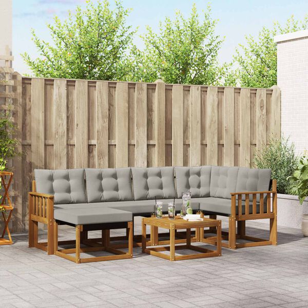 vidaXL Conjunto de Sof&aacute;s para Exterior 7 pcs Cinza Natural e Claro