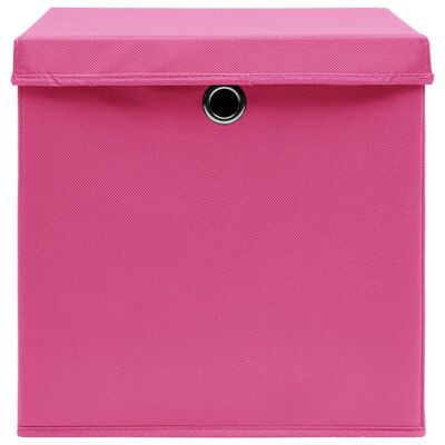 vidaXL Caixas de arrumação com tampas 10 pcs 32x32x32 cm tecido rosa