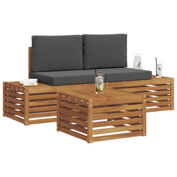 vidaXL Conjunto de Sof&aacute;s para Exterior 3 Pe&ccedil;a Natural e Antracite