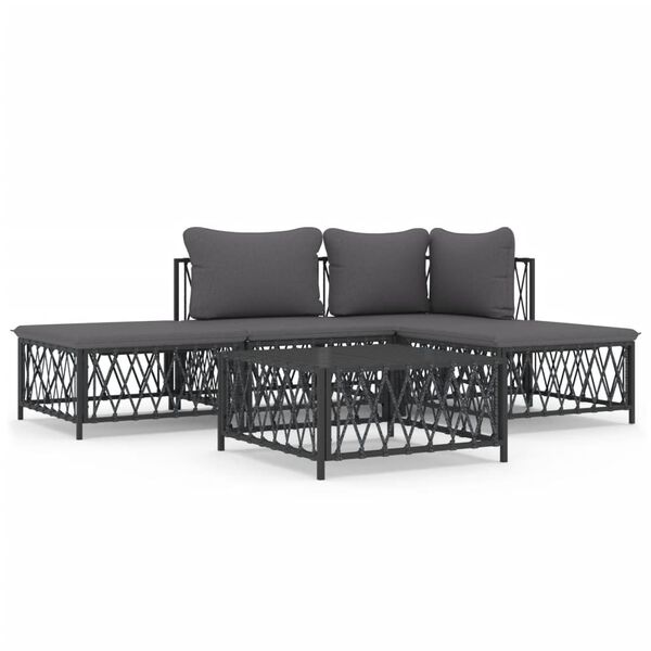 vidaXL 5 pcs conjunto lounge de jardim com almofadões aço antracite