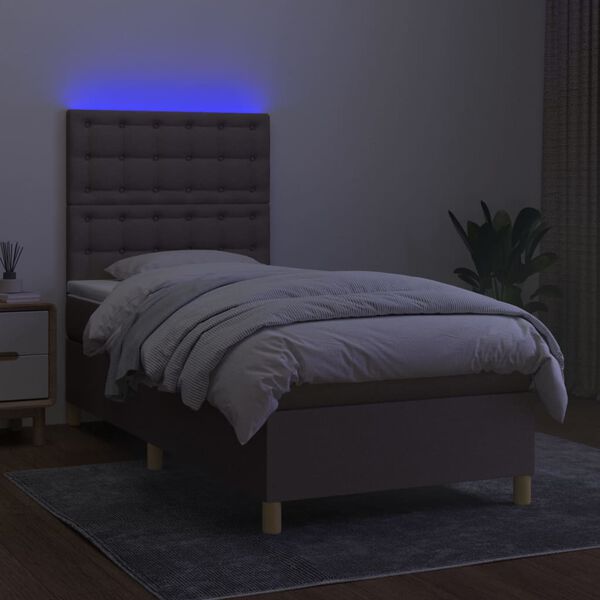 vidaXL Cama box spring + colch&atilde;o/LED 90x190cm tecido cinza-acastanhado
