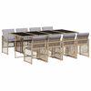 vidaXL 9 pcs conjunto de jantar p/ jardim com almofad&otilde;es vime PE bege