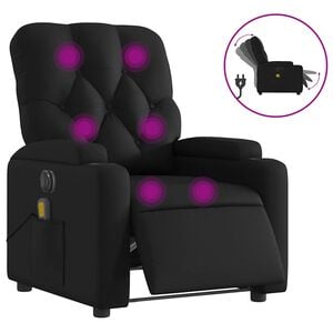 vidaXL Poltrona massagens reclin&aacute;vel el&eacute;trica couro artificial preto
