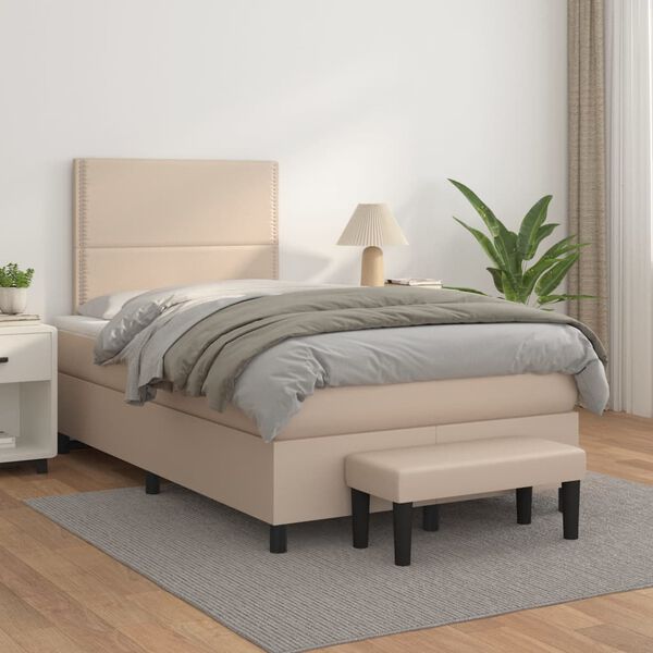 vidaXL Cama boxspring c/ colch&atilde;o 120x190cm couro artificial cappuccino