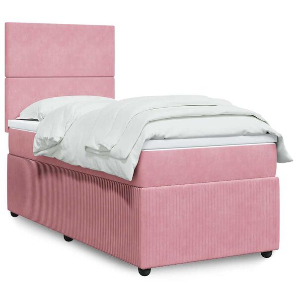 vidaXL Cama com molas/colch&atilde;o 90x200 cm veludo rosa