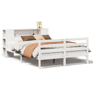 vidaXL Cama com estante sem colch&atilde;o 140x190 cm pinho maci&ccedil;o branco