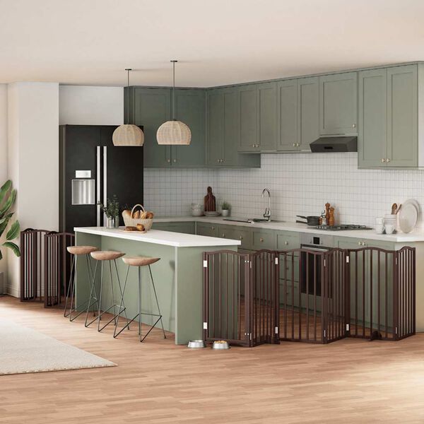 vidaXL Port&atilde;o c&atilde;es c/ porta dobr&aacute;vel 12 pain&eacute;is 600 cm &aacute;lamo castanho