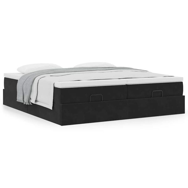 vidaXL Estrutura de cama otomana com colch&otilde;es 160x200 cm veludo preto