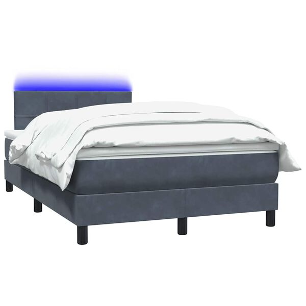vidaXL Cama box spring c/ colch&atilde;o e LED 120x220 cm veludo cinzento-escuro