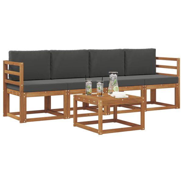 vidaXL Conjunto de Sof&aacute;s para Exterior 5 pcs Natural e Antracite