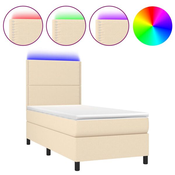 vidaXL Cama box spring c/ colch&atilde;o e LED 100x200 cm tecido cor creme