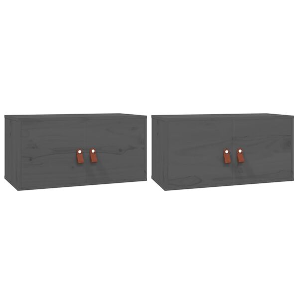 vidaXL Armários de parede 2 pcs 60x30x30 cm pinho maciço cinzento