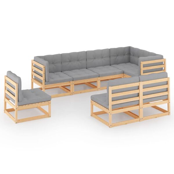 vidaXL 8 pcs conjunto lounge de jardim c/ almofadões pinho maciço