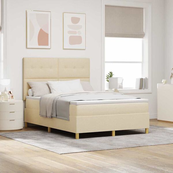 vidaXL Cama Box com colch&atilde;o com cabeceira Creme 140 x 200 cm tecido