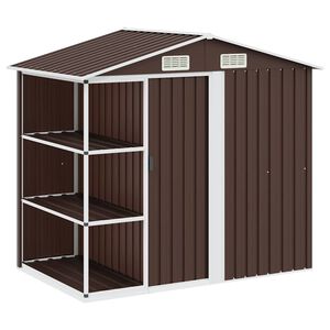 vidaXL Abrigo de jardim c/ prateleiras 205x130x183 cm ferro castanho