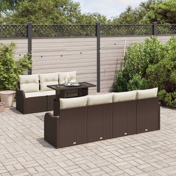 vidaXL Conjunto de Sof&aacute; de Jardim 8 pcs Castanho Rattan Sint&eacute;tico