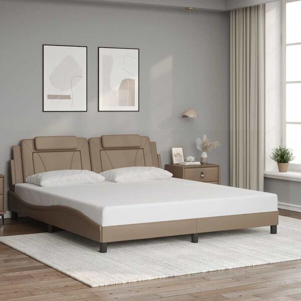 vidaXL Estrutura de cama Viana sem colch&atilde;o 180x200 cm couro artificial cappuccino