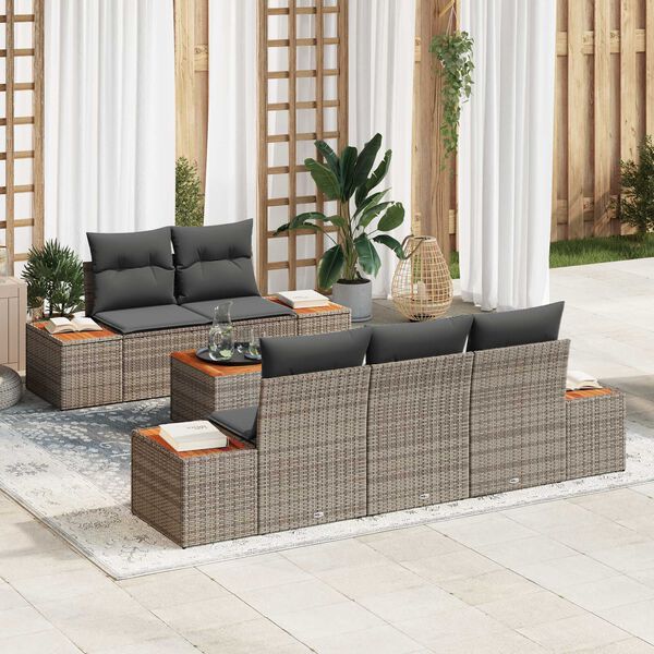 vidaXL Conjunto de Sof&aacute; de Jardim 6 pcs Cinzeto Rattan Sint&eacute;tico