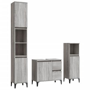 vidaXL 3 pcs conjunto m&oacute;veis WC derivados de madeira cinzento sonoma