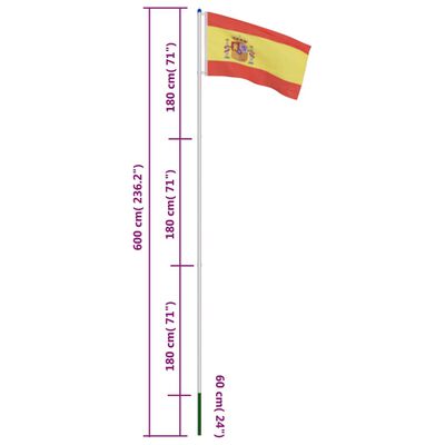 vidaXL Bandeira da Espanha com mastro de alumínio 6 m