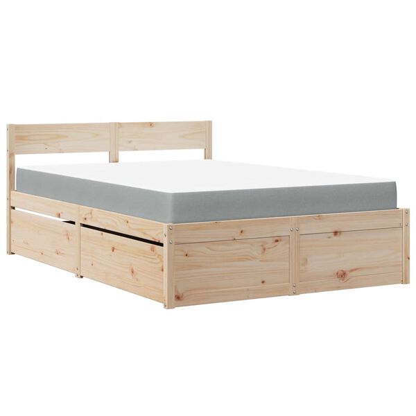 vidaXL Cama com gavetas e colch&atilde;o 140x190 cm madeira de pinho maci&ccedil;a