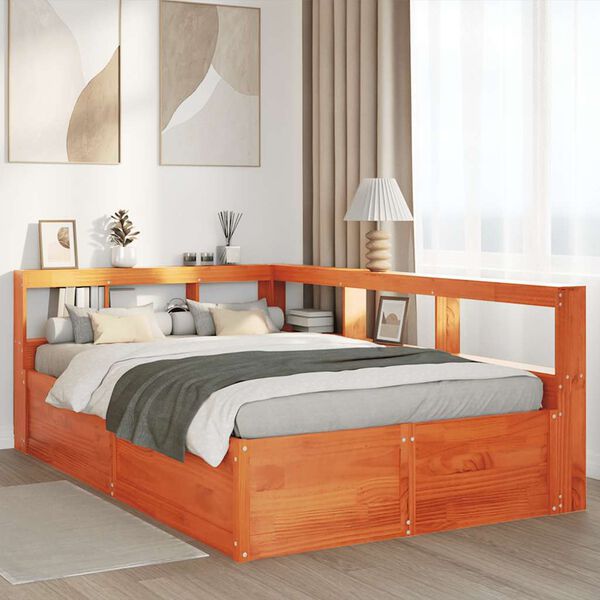 vidaXL Cama c/ estante sem colch&atilde;o 120x190cm pinho maci&ccedil;o castanho-mel