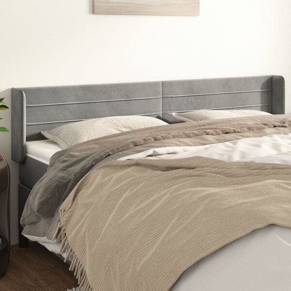 vidaXL Cabeceira de cama c/ abas veludo 203x16x78/88 cm cinzento-claro
