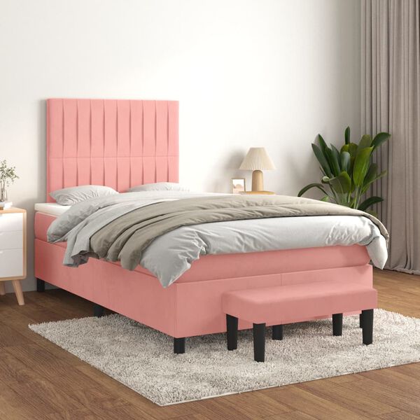 vidaXL Cama boxspring com colch&atilde;o 120x190 cm veludo rosa