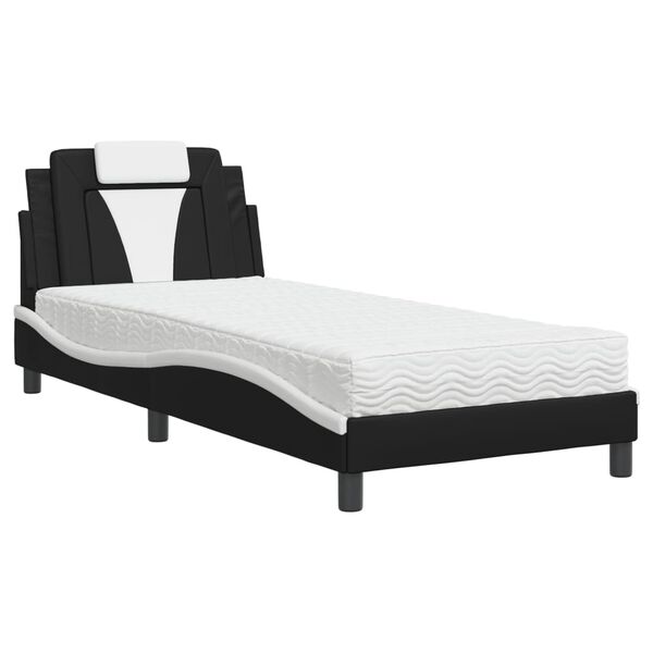 vidaXL Cama Viana com colch&atilde;o 90x190 cm couro artificial preto e branco