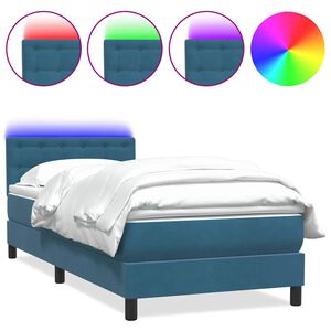 vidaXL Cama box spring c/ colch&atilde;o e LED 80x220 cm veludo azul-escuro