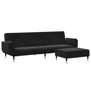 vidaXL Sof&aacute;-cama 2 lugares c/ apoio de p&eacute;s veludo preto