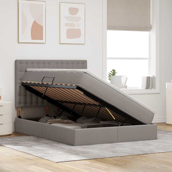 vidaXL Cama com arruma&ccedil;&atilde;o e LED Cinzento-acastanhado 140 x 200 cm