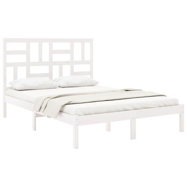vidaXL Estrutura de cama 140x190 cm madeira maci&ccedil;a branco