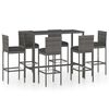 vidaXL 7 pcs conjunto de bar p/ jardim c/ almofad&otilde;es vime PE cinzento
