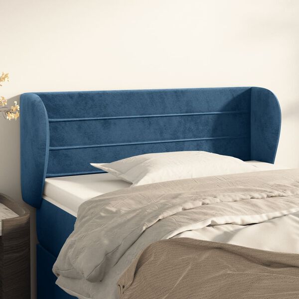 vidaXL Cabeceira de cama c/ abas veludo 93x23x78/88 cm azul-escuro