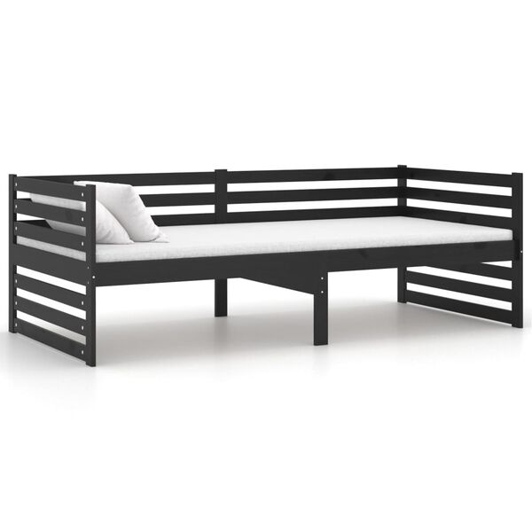 vidaXL Sof&aacute;-cama com colch&atilde;o 90x200 cm pinho maci&ccedil;o preto