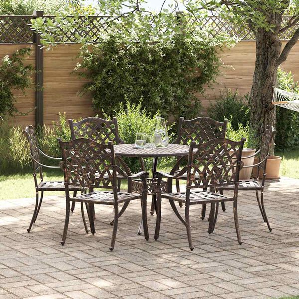 vidaXL Conjunto de Jantar para Jardim 7 pcs Bronze Alum&iacute;nio