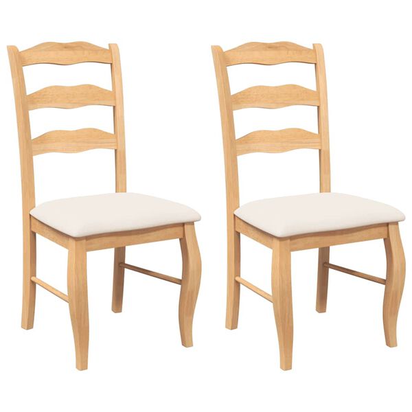 vidaXL Cadeiras de jantar com almofad&otilde;es 2 pcs madeira maci&ccedil;a natural