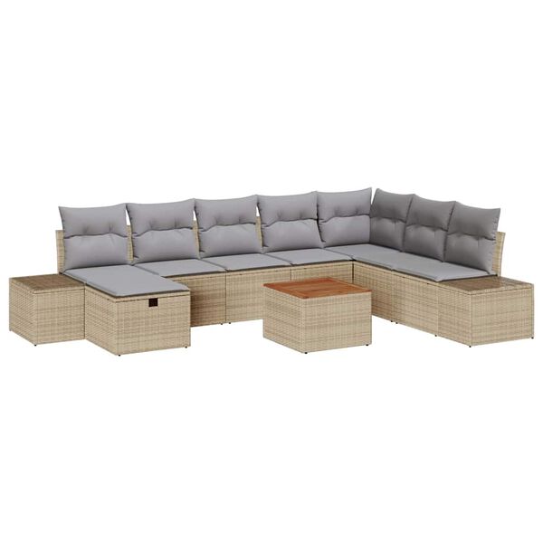 vidaXL Conjunto de Sof&aacute; de Jardim 9 pcs Bege Rattan Sint&eacute;tico